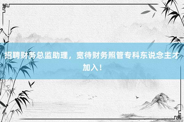 招聘财务总监助理，宽待财务照管专科东说念主才加入！